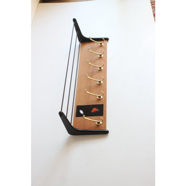 Brass and Teak Boomerang Coat Rack with Tile attributed to Alfred Hendrickx for Belform, Belgium, 1950s For Sale - Image 10 of 16