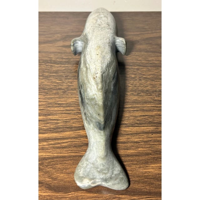 Stone Vintage Canadian Inuit Argillite Stone Whale Carving by Mina Iqaluq (20th Century) For Sale - Image 7 of 9