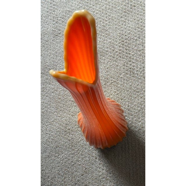Vintage 60's Bittersweet l.e. Smith Orange Art Glass Swung Vase 30 1/2" Tall MCM Handblown Floor Vase For Sale - Image 12 of 15