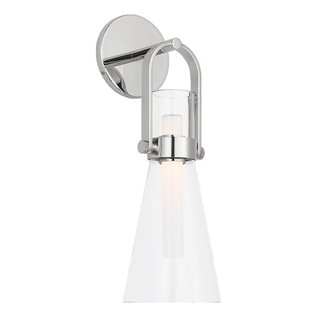 Ian K. Fowler for Visual Comfort Signature Larkin Medium Conical Bracketed Sconce in Polished Nickel with Clear Glass For Sale