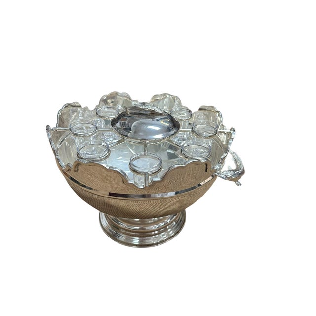 Traditional Vintage Silverplate and Glass Caviar and Vodka Monteith Bowl Server With Sturgeon Relief Handles and Lid For Sale - Image 3 of 17