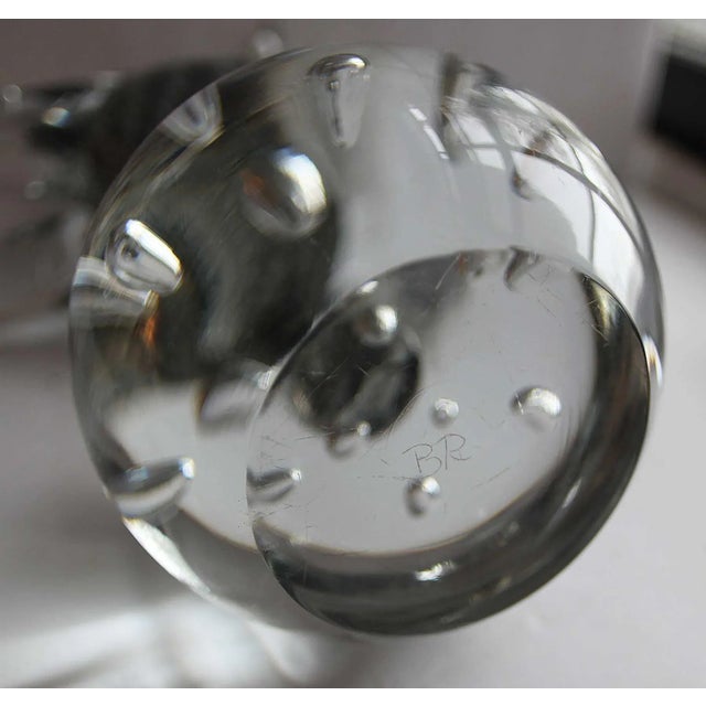 Vintage hand blown art glass elephant. Clear and black glass. Signed on bottom 'B.R'.