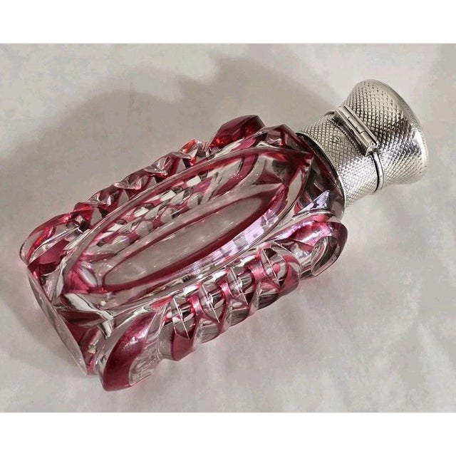 Antique Victorian Bohemian Cut Glass Vanity Scent Bottle with Silver Mount For Sale - Image 4 of 18