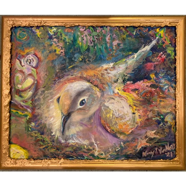Textile "My Nest". Contemporary, Abstract, Oil Painting, Bird Art For Sale - Image 7 of 7