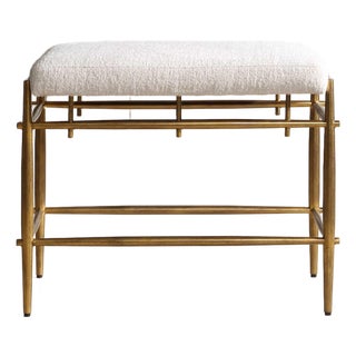 Karleen Plush White Small Brass Bench For Sale