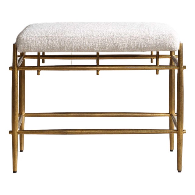 Karleen Plush White Small Brass Bench For Sale