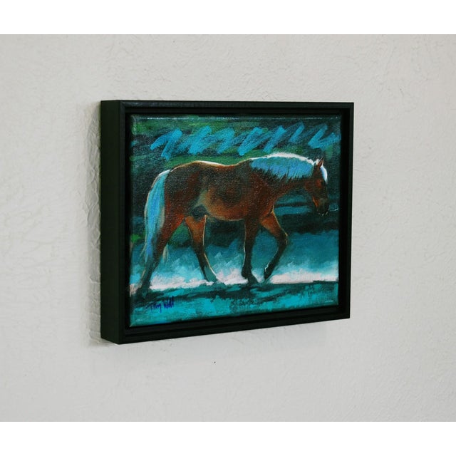Contemporary Lunar Eclipse by Tracy Wall | Mixed Media on Canvas Horse walking in a blue-toned landscape. For Sale - Image 3 of 4