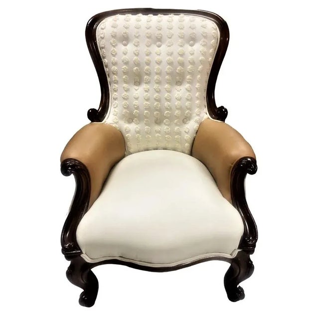 19th Century Bergere Chair Reupholstered in Leather and Chenille For Sale In Saint Louis - Image 6 of 6