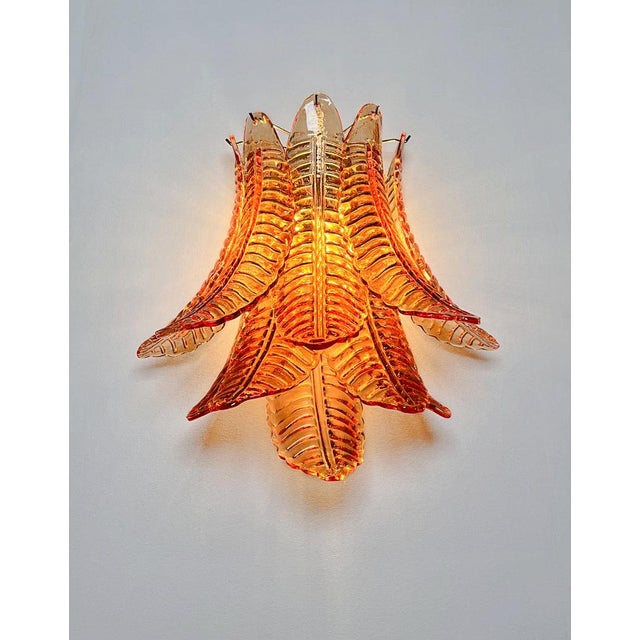 Vintage Murano Six-Tier Felci Wall Sconces in Amber Glasses, 1990s, Set of 2 For Sale - Image 14 of 18