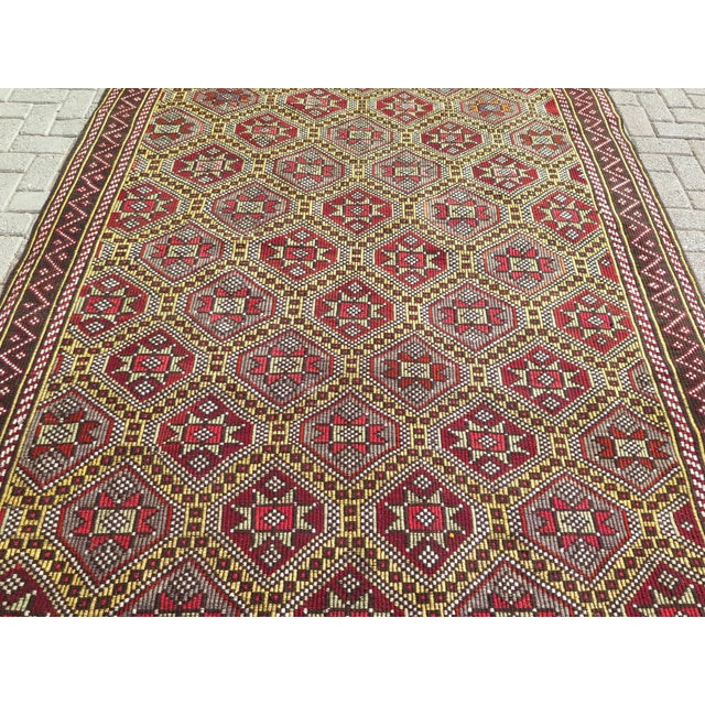 Mid 20th Century Vintage Turkish Handmade Kilim Embroidery Boho Area Rugs For Sale - Image 6 of 11
