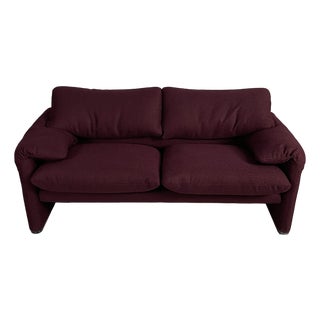 Italian Modern Burgundy Fabric Sofa by Vico Magistretti for Cassina, 1960s For Sale