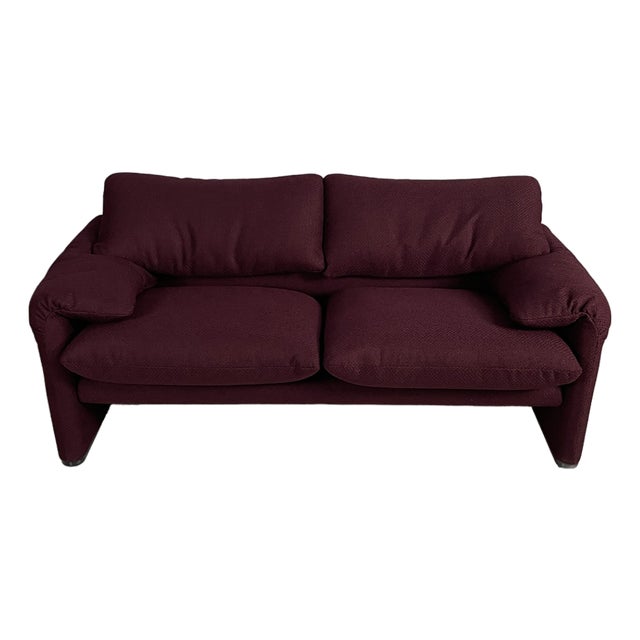 Italian Modern Burgundy Fabric Sofa by Vico Magistretti for Cassina, 1960s For Sale