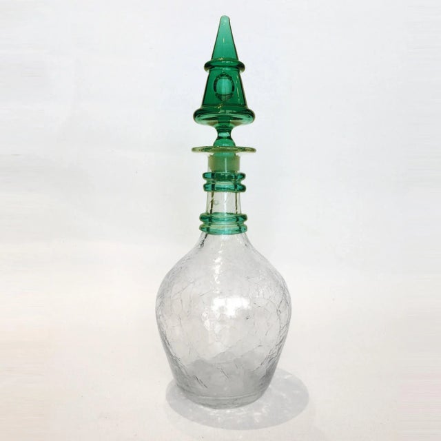 Mid-Century Modern Blenko Clear Crackle With Emerald Green Stopper, Circa 1930s For Sale - Image 3 of 6