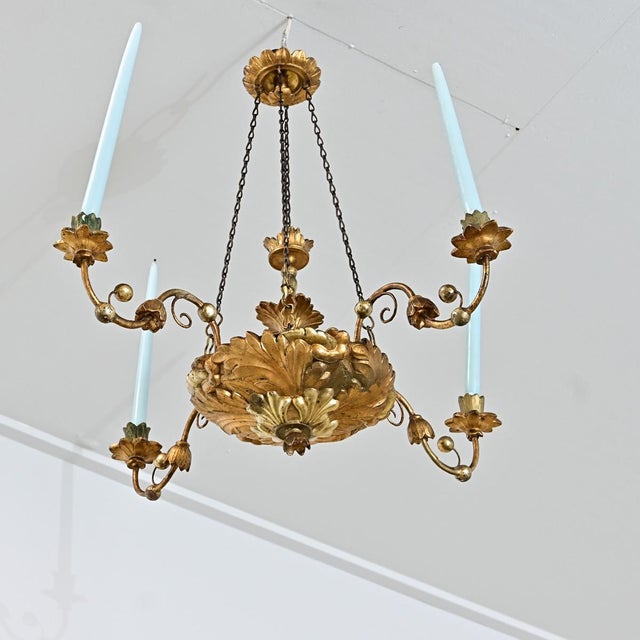 Neoclassical 19th Century Neoclassical Giltwood Candle Chandelier For Sale - Image 3 of 12