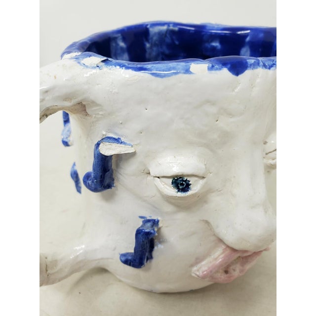 Ceramic 2010s Handcrafted Decorative Mug - Faces on 2 Sides - Blue Eyes and Green Eyes - Ooak For Sale - Image 7 of 18
