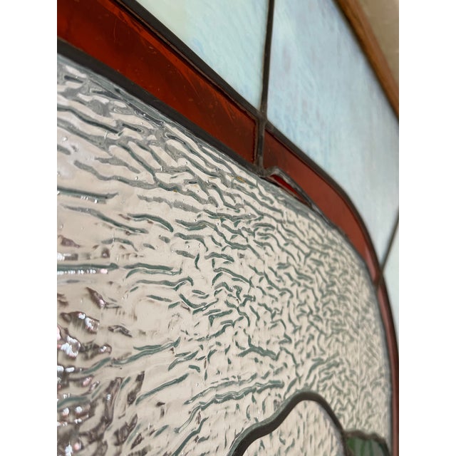 Early 20th Century Vintage Multi Color Floral Leaded Glass Window For Sale - Image 5 of 5