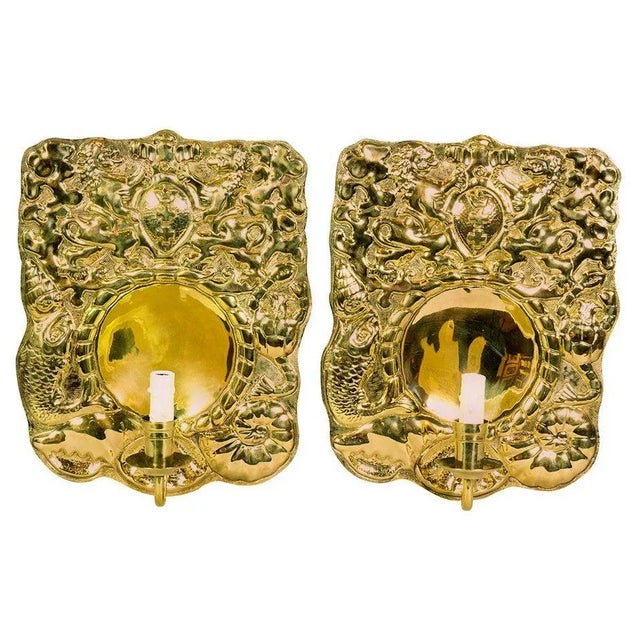 Dutch Pressed Brass Wall Lights - A Pair For Sale - Image 10 of 10