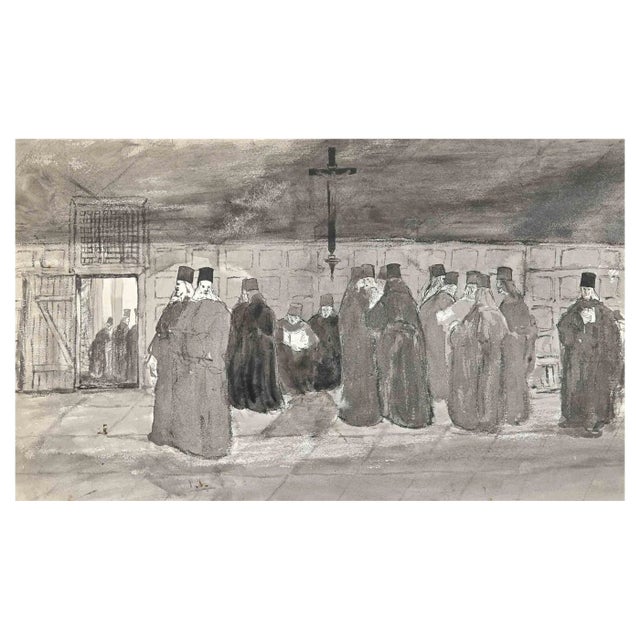 Edouard Dufeu, Popes, Mixed Media on Paper, Mid 20th Century For Sale