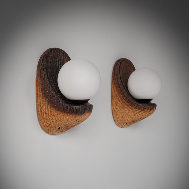 1970s Eartly Ceramic and Opaline Glass Wall Lamp from Doria Leuchten, Germany, 1970s, Set of 2 For Sale - Image 5 of 8