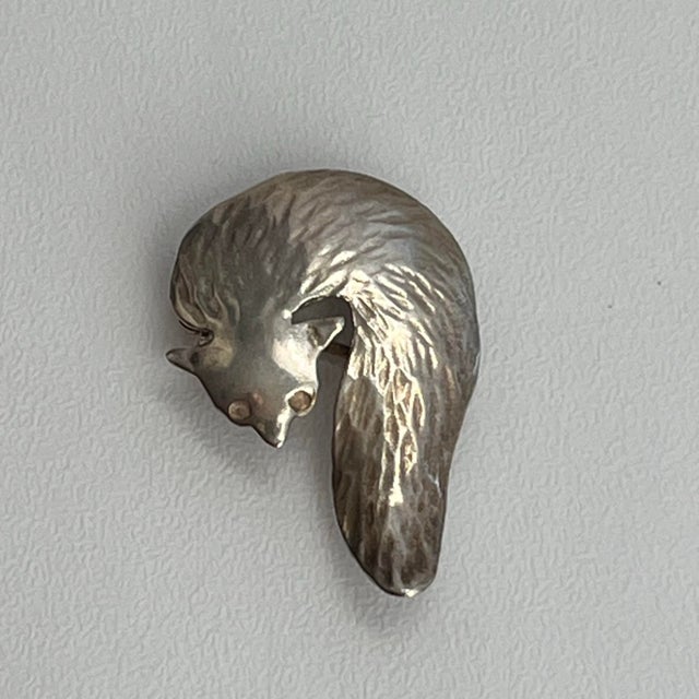 Mid-Century Modern Signed Letti Rapp Swedish Modernist Sterling Silver Fox Brooch Pendant Original Box Ephemera For Sale - Image 3 of 11