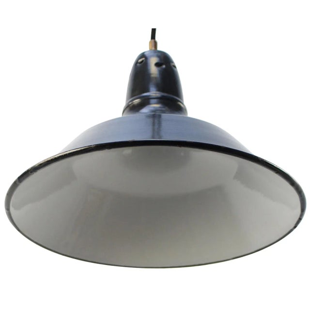 Industrial Vintage French Industrial Dark Blue Enamel Pendant Lamp For Sale - Image 3 of 5