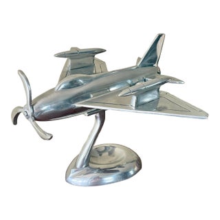 Mid 20th Century Art Deco Futuristic Prototype Chrome Plane Model Sculpture on Stand For Sale