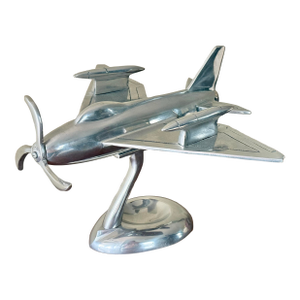 Mid 20th Century Art Deco Futuristic Prototype Chrome Plane Model Sculpture on Stand