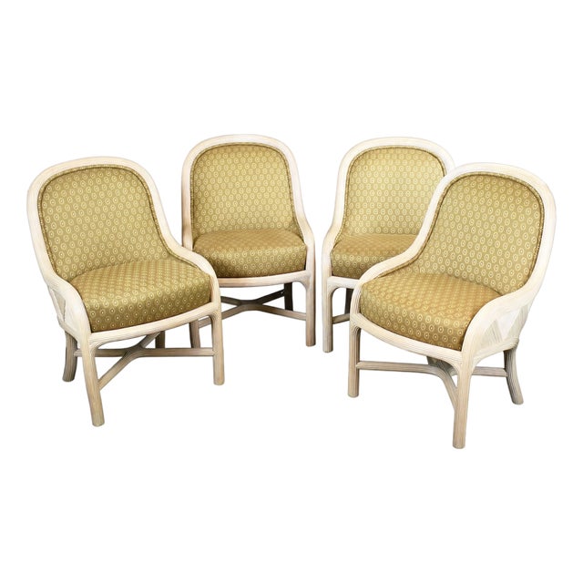 Set of 4 Geometrical Blonde Pencil Reed Dining Chairs For Sale