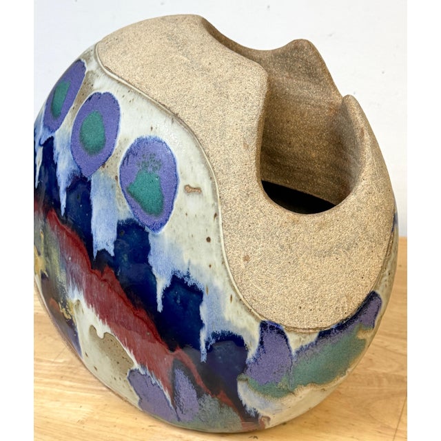 Beige Monumental Footed Raku Sphere Vase by Ken Pick, American Studio Pottery For Sale - Image 8 of 14