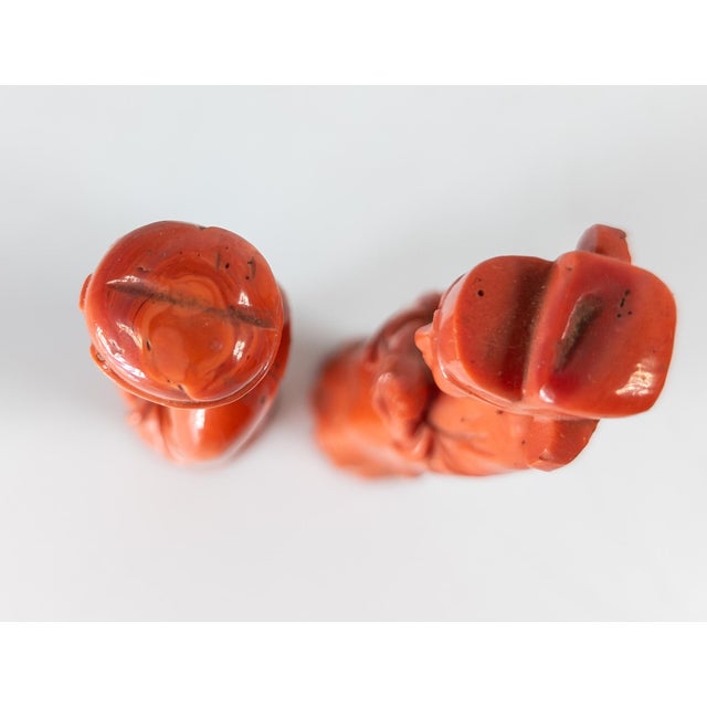 Early 20th Century Pair of Chinese Carved Coral Immortal Figures For Sale - Image 10 of 13