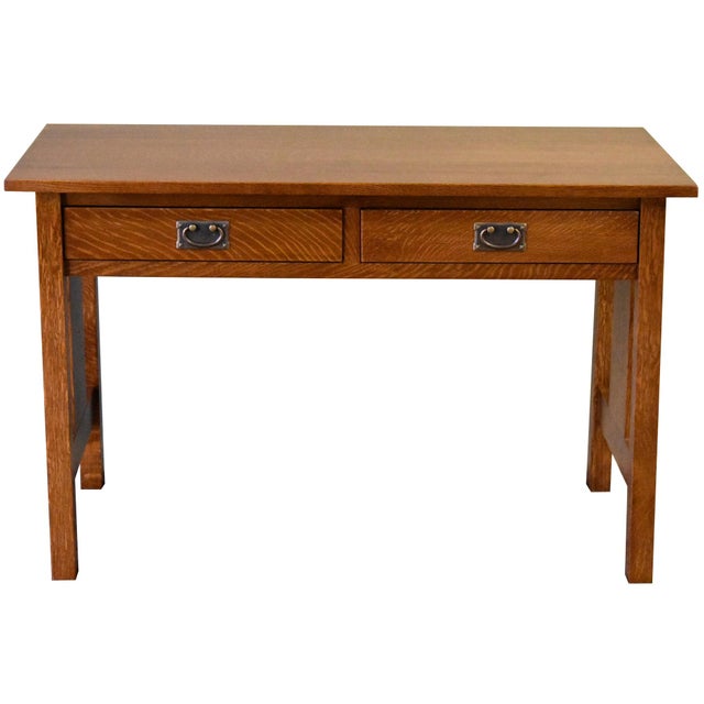 Mission / Arts and Crafts Solid Oak Writing Desk - Walnut For Sale - Image 11 of 14