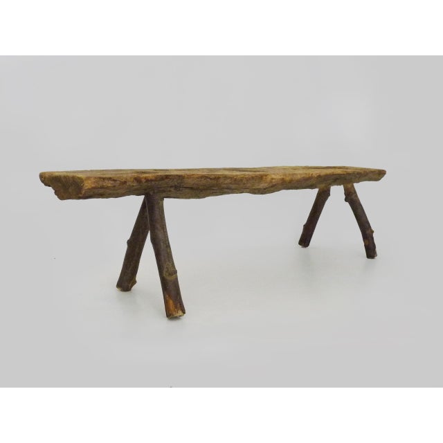 Low Brutalist Folk Art Wood Bench, 1960s For Sale - Image 6 of 11
