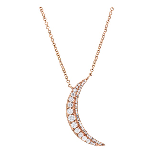 Mid 20th Century Opal Diamond Crescent Moon Pendant 14k Gold Celestial Jewelry Estate Fine For Sale
