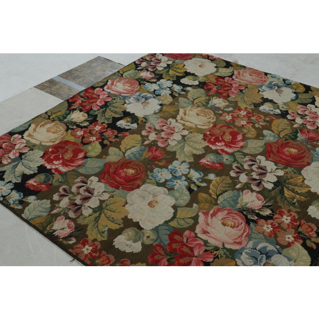 Rug & Kilim Late 19th Century Antique Needlepoint Rug in With Red and Green Floral Patterns - by Rug & Kilim For Sale - Image 4 of 6
