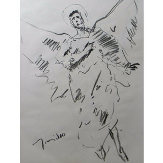 Contemporary Abstract Figurative Angel Charcoal Drawing by Jose Trujillo For Sale