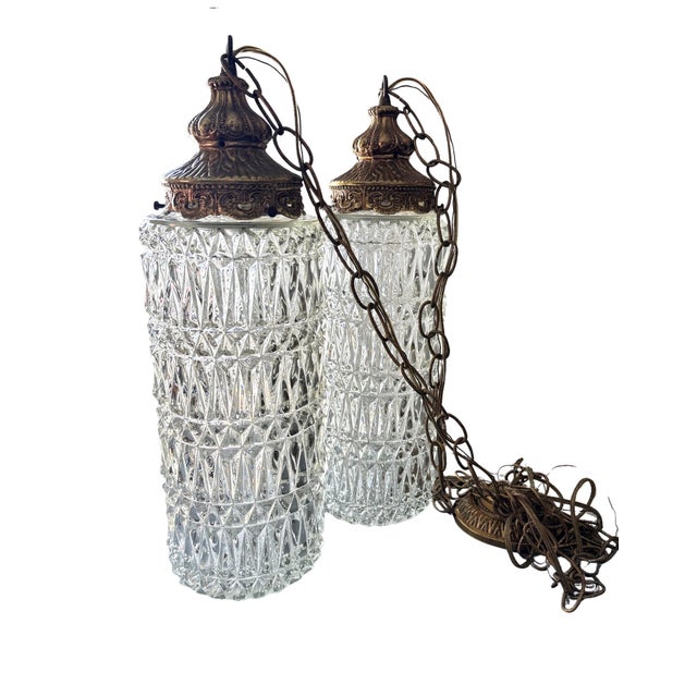 Vintage Hollywood Regency Double Swag Cut Glass Pendant Chandelier For Sale - Image 11 of 11