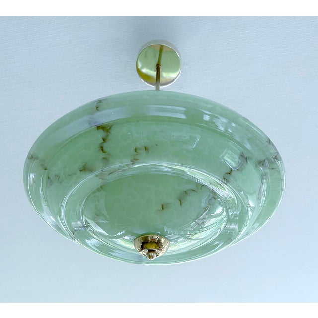 Metal Art Deco Pendant Light in Amber Marble Glass, 1930s For Sale - Image 7 of 18
