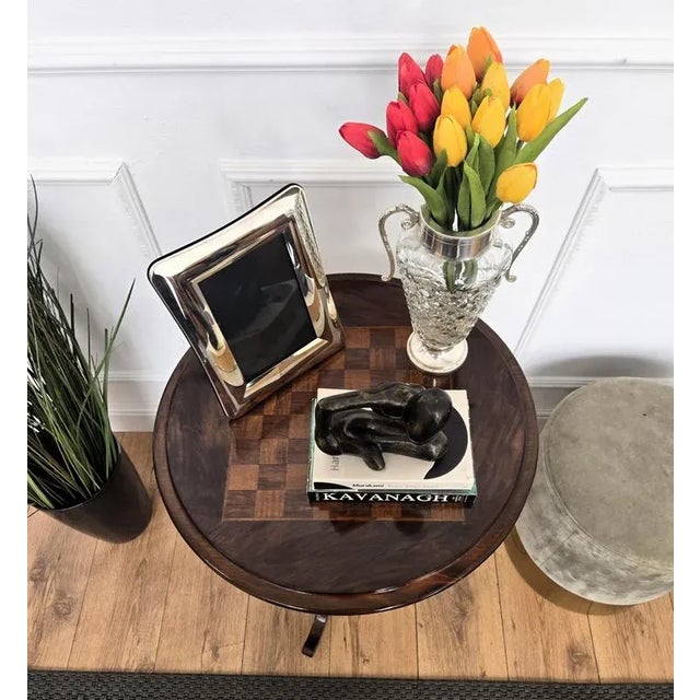 1970s Neoclassical Italian Walnut Inlay Game Table, 1970s For Sale - Image 5 of 10