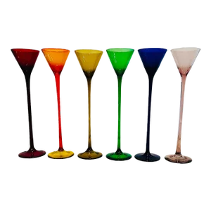 Vintage Colorful Stemware 10" Tall Glass Flutes Set of 6