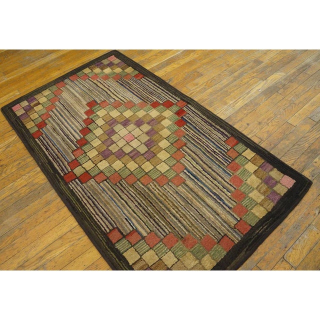Magnificent Multicolored With Tridimensional Symmetric Design Antique American Hooked Rug For Sale - Image 10 of 11