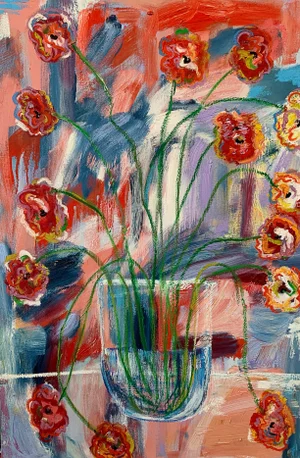 "New Day" Contemporary Abstract Expressionist Floral Oil Painting by Monica Shulman