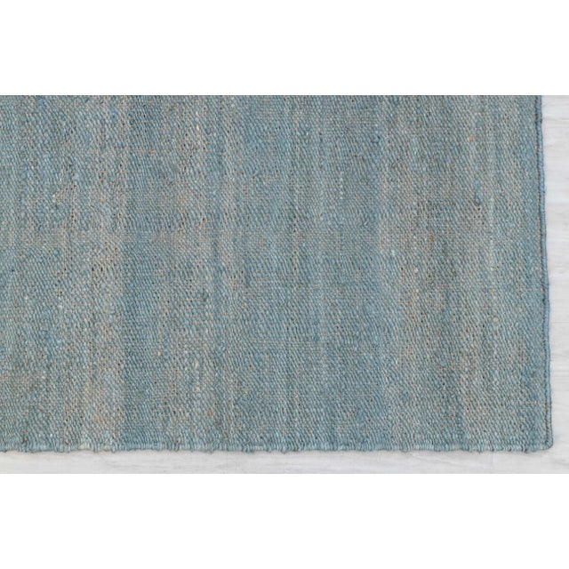 Light Blue Solid Handwoven Premium Natural Jute Yarn Flatweave Rug 10x14 Ft. For Sale - Image 10 of 12
