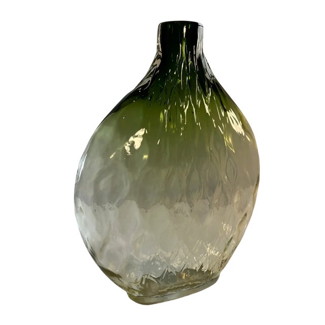 Glass Art Glass Narrow Oval Ombre Green Diamond Pattern Vase For Sale - Image 7 of 12