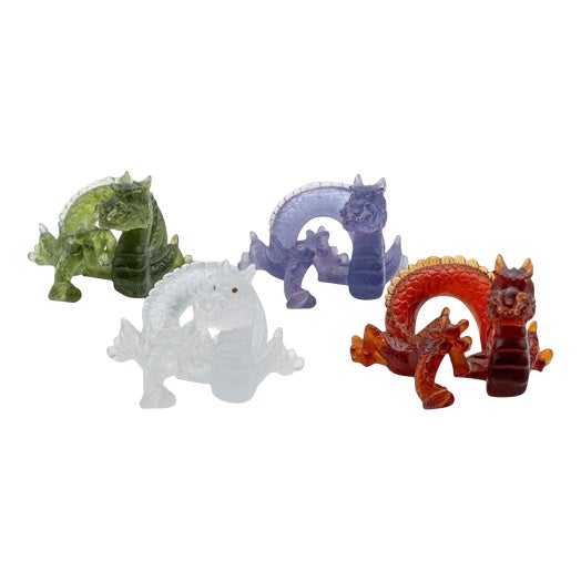Brown, Green, Clear and Violet Art Glass Dragon Sculptures from Daum, France, 1970s For Sale