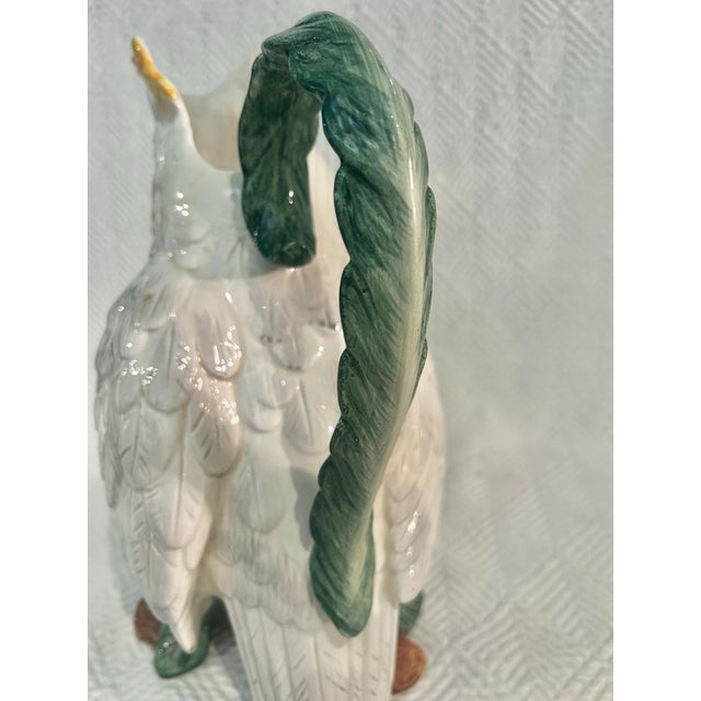 Ceramic 1991 Fitz and Floyd Sulfur Crested Cockatoo Palm Beach Majolica Style Pitcher For Sale - Image 7 of 12