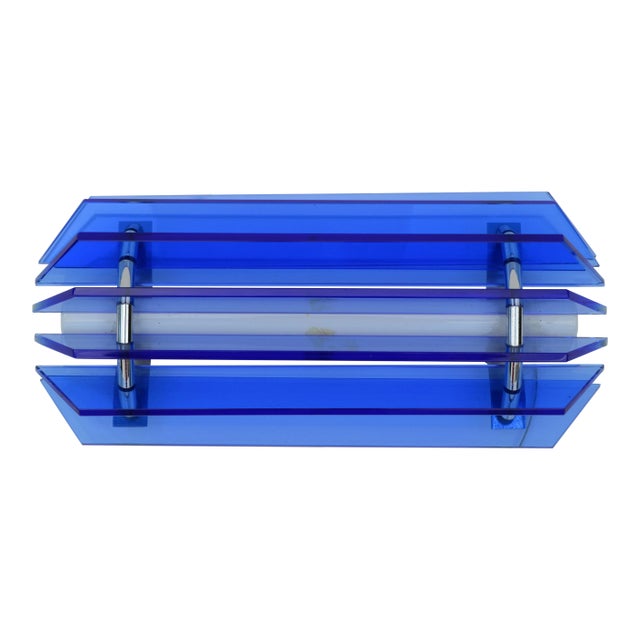 Veca Blue Mid-Century Modern Glass Chrome Wall Sconce, Light Fixture Italy For Sale