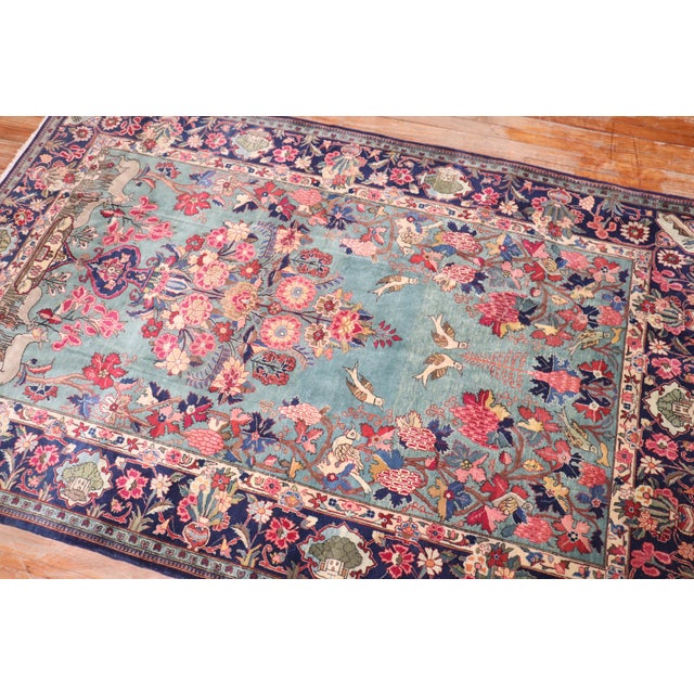 Emerald Emerald Green Botanical Antique Persian Kashan Rug - 4'5" x 6'9" For Sale - Image 8 of 9