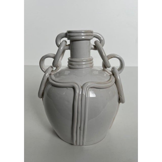 White Glazed Ceramic Vase. French Work. Signed. Circa 1970 For Sale - Image 4 of 12