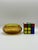 Vintage Amber Glass Vanity Jar With Green Bakelite Style Lid For Sale - Image 4 of 5