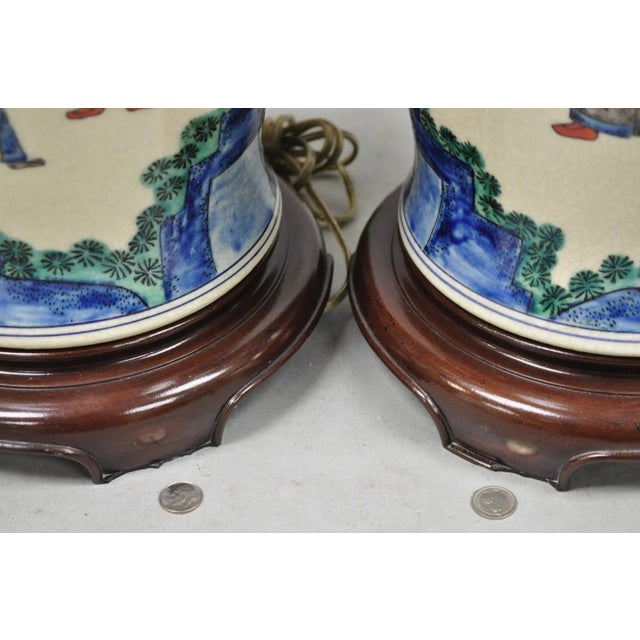 Ceramic Vintage Chinoiserie Oriental Oatmeal Ginger Jar Ceramic Table Lamps - A Pair For Sale - Image 7 of 13